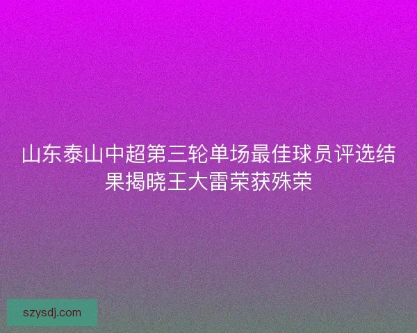山东泰山中超第三轮单场最佳球员评选结果揭晓王大雷荣获殊荣 山东泰山中超第三轮单场最佳球员评选结果揭晓王大雷荣获殊荣